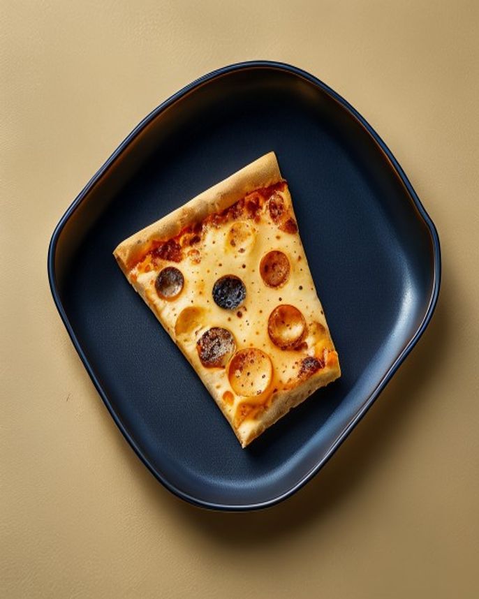 Slice on a blue steel dine-in tray