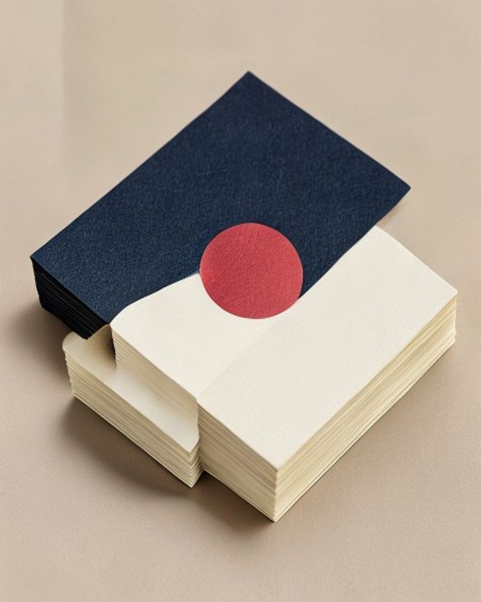 Letterpress business card stacks in ink and paper